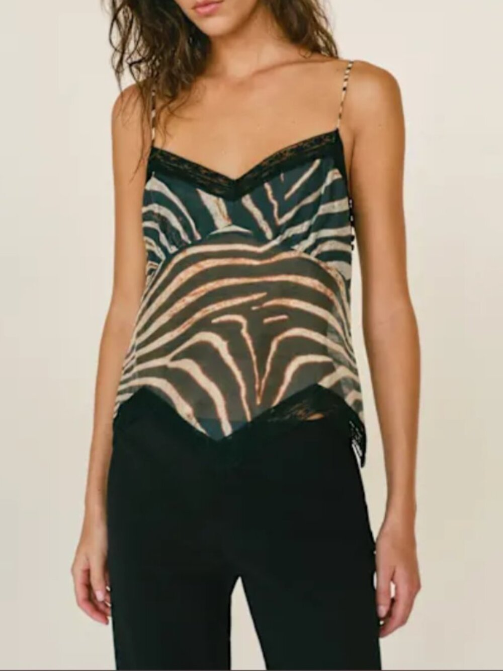 Reformation Zebra Print Silk Cami in Black and Beige
